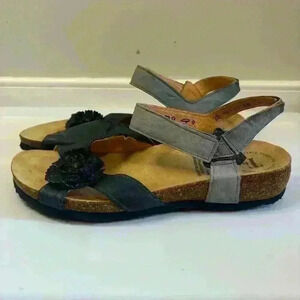 Think! Floral Navy & Grey Footbed Sandals Size 10